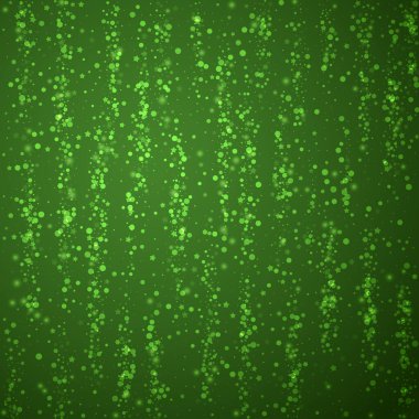 Güzel kar yağışı arkaplanı. İnce uçan kar taneleri ve yeşil arka plandaki yıldızlar. Güzel kar yağışı şablonu. Kare vektör illüstrasyonu.