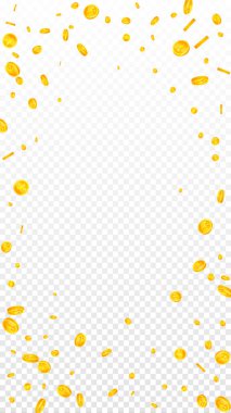 Chinese yuan coins falling. Scattered gold CNY coins. China money. Global financial crisis concept. Vector illustration.