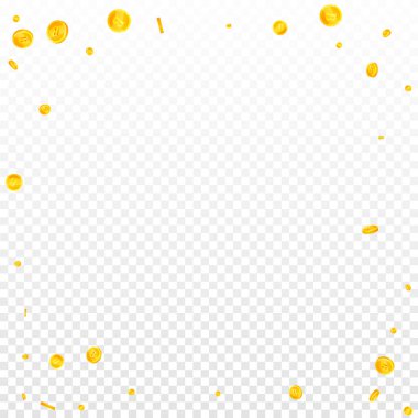 Thai baht coins falling. Gold scattered THB coins. Thailand money. Jackpot wealth or success concept. Square vector illustration.