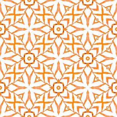 Mosaic seamless pattern. Orange symmetrical boho chic summer design. Hand drawn green mosaic seamless border. Textile ready delightful print, swimwear fabric, wallpaper, wrapping.