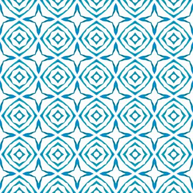 Medallion seamless pattern. Blue impressive boho chic summer design. Watercolor medallion seamless border. Textile ready pleasant print, swimwear fabric, wallpaper, wrapping.