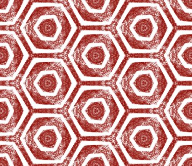Exotic seamless pattern. Maroon symmetrical kaleidoscope background. Textile ready immaculate print, swimwear fabric, wallpaper, wrapping. Summer swimwear exotic seamless design.