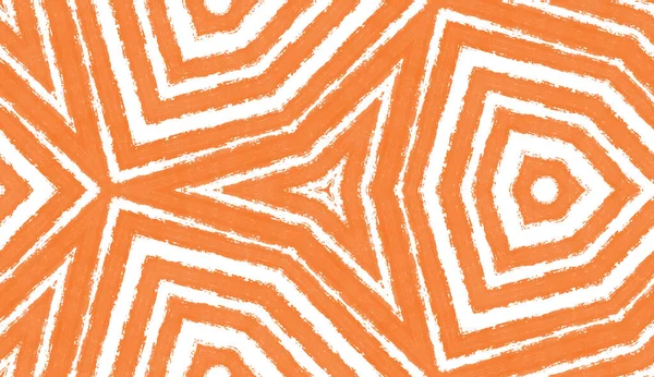 Ikat Powtarza Projekt Strojów Kąpielowych Pomarańczowe Symetryczne Tło Kalejdoskopu Tekstylia — Zdjęcie stockowe