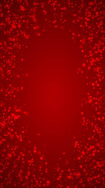 Yılbaşı arkaplanında kar taneleri yağıyor. İnce uçan kar taneleri ve kırmızı arka plandaki yıldızlar. Çok güzel düşen kar taneleri. Dikey vektör illüstrasyonu.