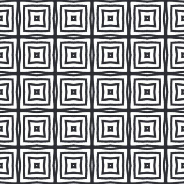 Dokulu çizgili desen. Siyah simetrik kaleydoskop. Moda desenli şerit tasarımı. Eşsiz baskıya hazır tekstil, mayo kumaş, duvar kağıdı, ambalaj..