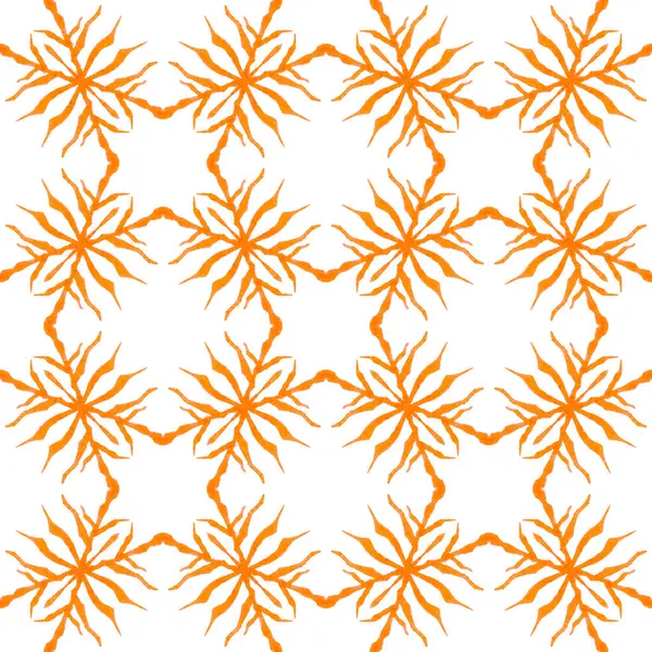 テキスタイル準備ができて創造的なプリント 水着生地 オレンジ完璧なBohoシックな夏のデザイン タイルの境界線を繰り返す水彩イカット 水着のデザインを繰り返すイカット — ストック写真