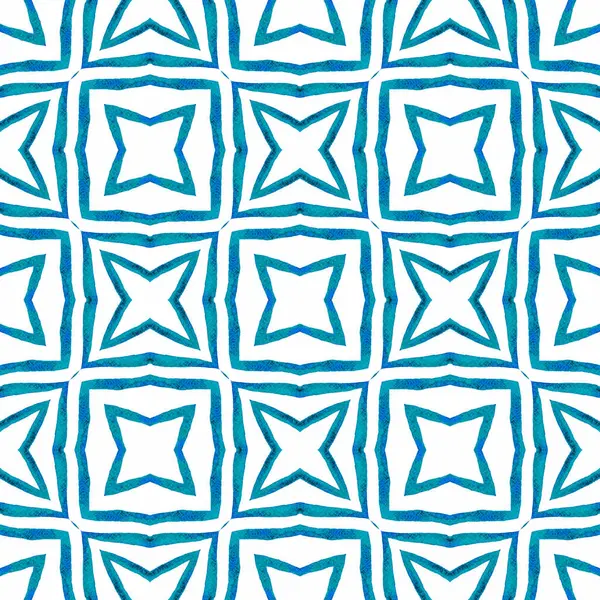繊維準備ができてユニークなプリント 水着生地 ブルーグランドBohoシックな夏のデザイン 水彩メダリオンシームレスな境界線 メダリオンのシームレスなパターン — ストック写真