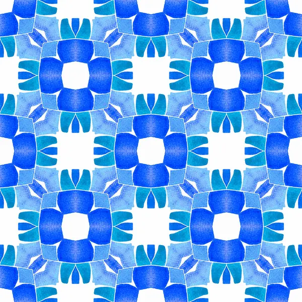 Pintado Mano Azulejos Borde Acuarela Azul Curioso Diseño Boho Chic —  Fotos de Stock