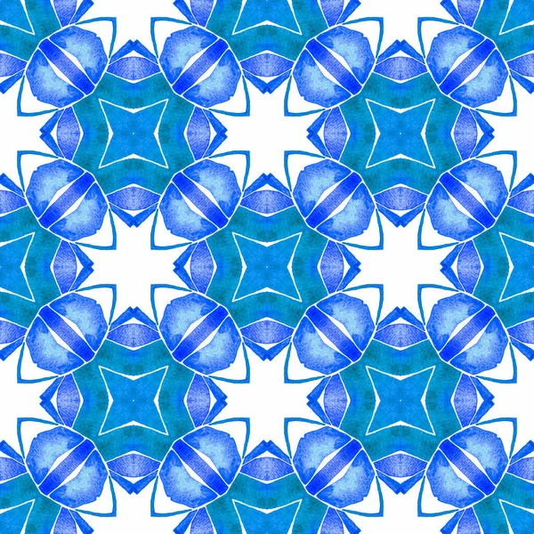 Ręcznie Malowany Wzór Etniczny Niebieski Rzeczywisty Boho Szykowny Letni Design — Zdjęcie stockowe