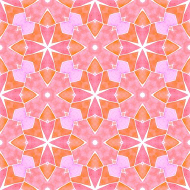 Tekstil hazır, mayo kumaş, duvar kağıdı, ambalaj. Turuncu manyetik boho şık yaz tasarımı. El çizimi yeşil mozaik pürüzsüz sınır. Mozaik pürüzsüz desen.