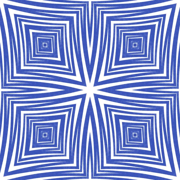 Ethnic Hand Painted Pattern Indigo Symmetrical Kaleidoscope Background Textile Ready — Stock Photo, Image