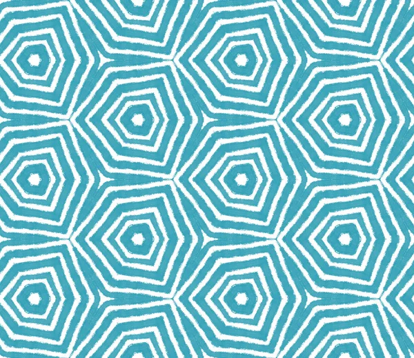 Ethnic Hand Painted Pattern Turquoise Symmetrical Kaleidoscope Background Summer Dress — Stock Photo, Image