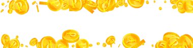 Russian ruble coins falling. Scattered gold RUB coins. Russia money. Great business success concept. Panoramic vector illustration.