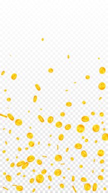 Japanese yen coins falling. Scattered gold JPY coins. Japan money. Global financial crisis concept. Vector illustration.