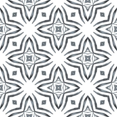 Sembol suluboya deseni. Siyah ve beyaz, sevimli boho şık yaz tasarımı. Tekstil hazır popüler baskı, mayo kumaş, duvar kağıdı, ambalaj. Yeşil geometrik sembolü suluboya kenarı.