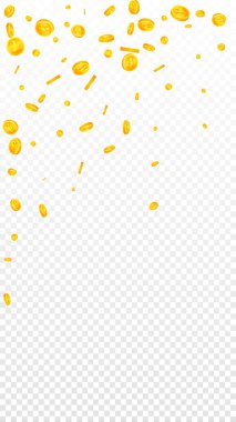 Chinese yuan coins falling. Scattered gold CNY coins. China money. Great business success concept. Vector illustration.