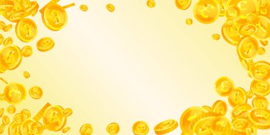 İngiliz sikkeleri düşüyor. Dağınık altın GBP paraları. İngiltere parası. Büyük iş başarısı konsepti. Geniş vektör illüstrasyonu.