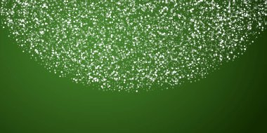 Snowfall overlay christmas background. Subtle flying snow flakes and stars on christmas green background. Festive snowfall overlay. Wide vector illustration. clipart