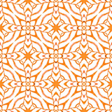 Mozaik kusursuz desen. Turuncu büyüleyici boho şık yaz tasarımı. El çizimi yeşil mozaik pürüzsüz sınır. Tekstil hazır zarif baskı, mayo kumaş, duvar kağıdı, ambalaj..