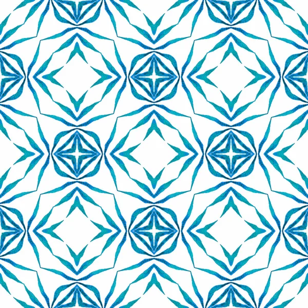 モザイクシームレスパターン ブルークールなBohoシックな夏のデザイン 繊維準備ができて理想的な印刷 水着生地 手描き緑モザイクシームレスな境界線 — ストック写真