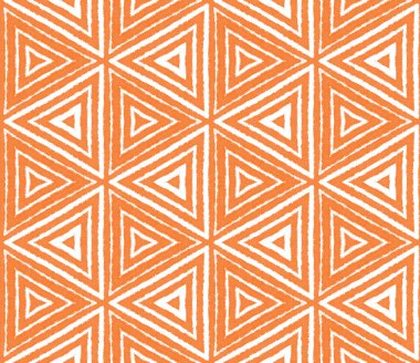 Dokulu çizgili desen. Turuncu simetrik kaleydoskop arka planı. Moda desenli şerit tasarımı. Tekstil temyize hazır, mayo, kumaş, duvar kağıdı, ambalaj..