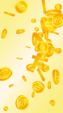 Thai baht coins falling. Gold scattered THB coins. Thailand money. Global financial crisis concept. Vector illustration.