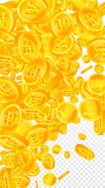 Korean won coins falling. Scattered gold WON coins. Korea money. Jackpot wealth or success concept. Vector illustration.