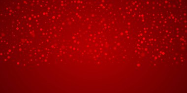 Güzel kar yağışı arkaplanı. İnce uçan kar taneleri ve kırmızı arka plandaki yıldızlar. Güzel kar yağışı şablonu. Geniş vektör illüstrasyonu.