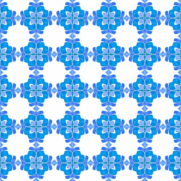 Acuarela Ikat Repitiendo Borde Del Azulejo Azul Encantador Diseño Boho —  Fotos de Stock