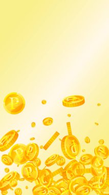 Russian ruble coins falling. Scattered gold RUB coins. Russia money. Great business success concept. Vector illustration.