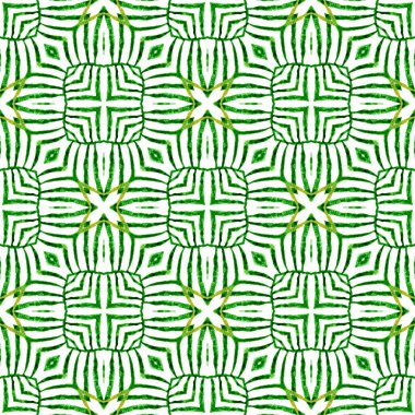 Tekstil hazır silinmez baskı, mayo kumaş, duvar kağıdı, ambalaj. Yeşil büyüleyici boho şık yaz tasarımı. Tropik, pürüzsüz desen. El çizimi tropikal, pürüzsüz sınır.