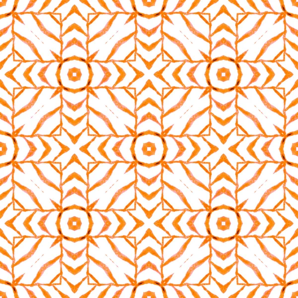 繊維準備ができて魅力的なプリント 水着生地 オレンジ価値のあるBohoシックな夏のデザイン 水彩夏の民族の国境パターン 民族的手彩色文様 — ストック写真