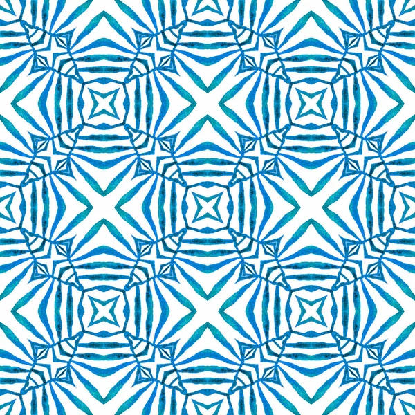 Watercolor Ikat Repeating Tile Border Blue Fabulous Boho Chic Summer — Stock Photo, Image