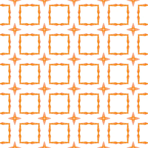 繊維準備ができて見事なプリント 水着生地 オレンジ対称Bohoシックな夏のデザイン 手彩色水彩境界 彩色の背景 — ストック写真