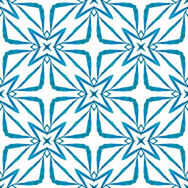 Verde Geométrico Chevron Borde Acuarela Azul Magnífico Diseño Boho Chic —  Fotos de Stock
