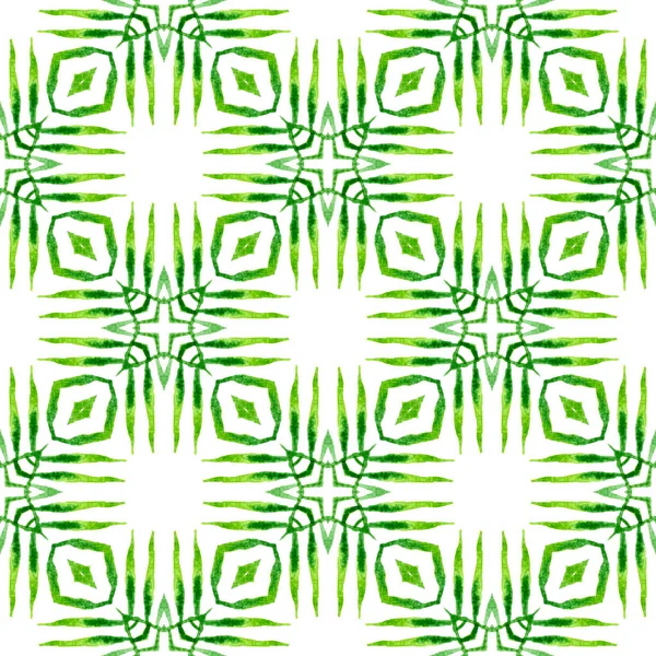 繊維は 印刷のような準備ができて 水着生地 緑の魅惑的なBohoシックな夏のデザイン メダリオンのシームレスなパターン 水彩メダリオンシームレスな境界線 — ストック写真