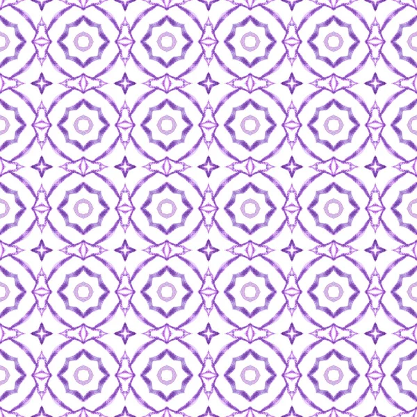 熱帯のシームレスなパターン 紫の例外的なBohoシックな夏のデザイン 手は熱帯のシームレスな境界線を描いた 繊維準備ができて絶妙なプリント 水着生地 — ストック写真