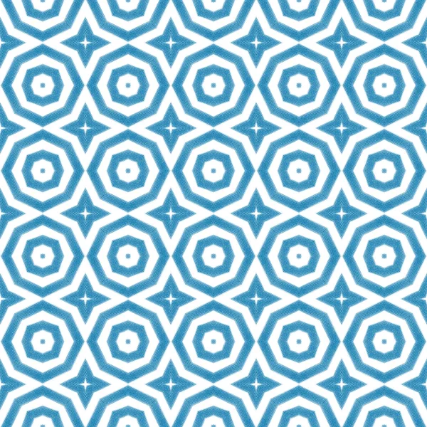Ikat Επαναλαμβανόμενο Σχέδιο Μαγιό Μπλε Συμμετρικό Φόντο Καλειδοσκοπίου Υφάσματα Έτοιμα — Φωτογραφία Αρχείου