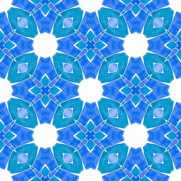 纺织精美印花 泳衣面料 包装材料 蓝色完美的布尔霍时髦的夏季设计 雪佛龙水彩图案绿色几何叶轮水彩边界 — 图库照片