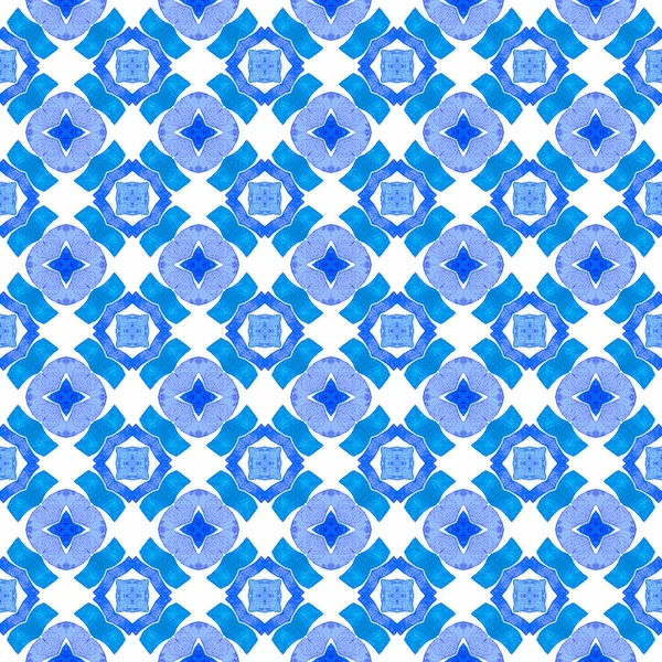 Pintado Mano Azulejos Borde Acuarela Azul Agradable Diseño Boho Chic —  Fotos de Stock