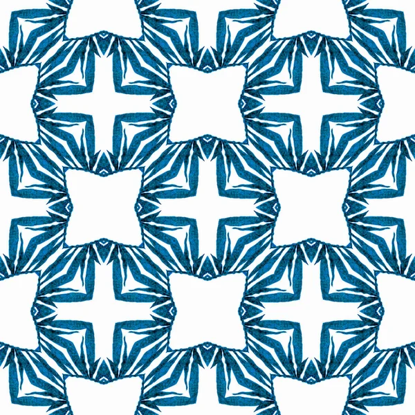 Medallón Acuarela Borde Sin Costuras Azul Magnífico Diseño Boho Chic —  Fotos de Stock