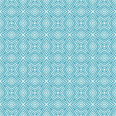 Madalyon pürüzsüz desen. Turkuaz simetrik kaleydoskop arka planı. Tekstil hazır baskı, mayo kumaş, duvar kağıdı, ambalaj. Suluboya madalyonu, pürüzsüz fayans.