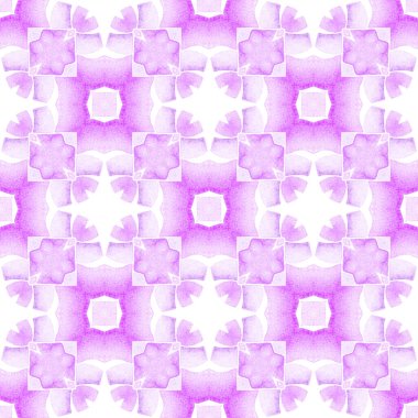 Suluboya, kiremit sınırını tekrarlıyor. Mor unutulmaz boho şık yaz tasarımı. Tekstil hazır yaratıcı baskı, mayo kumaş, duvar kağıdı, ambalaj. Mayo tasarımını tekrarla.