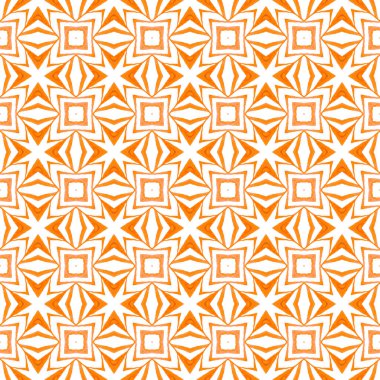 Tekstil hazır değerli baskı, mayo kumaş, duvar kağıdı, ambalaj. Turuncu güzel boho şık yaz tasarımı. Etnik elle boyanmış desen. Suluboya yaz etnik sınır düzeni.