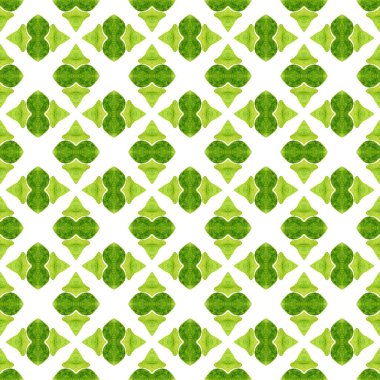 Etnik elle boyanmış desen. Yeşil harika boho şık yaz tasarımı. Suluboya yaz etnik sınır düzeni. Eşsiz baskıya hazır tekstil, mayo kumaş, duvar kağıdı, ambalaj..