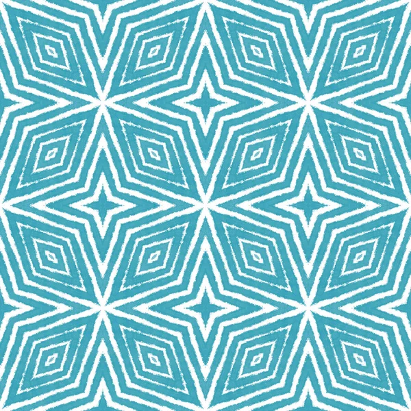 Etnický Ručně Malovaný Vzor Tyrkysově Symetrické Kaleidoskopické Pozadí Textilní Konfekční — Stock fotografie