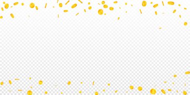 Swiss franc coins falling. Gold scattered CHF coins. Switzerland money. Jackpot wealth or success concept. Wide vector illustration.