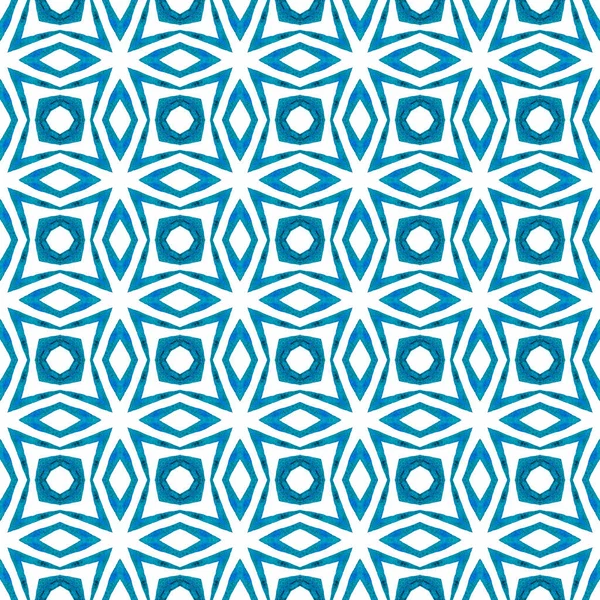 Ręcznie Malowany Wzór Etniczny Niebieski Boho Szykowny Letni Design Tekstylia — Zdjęcie stockowe