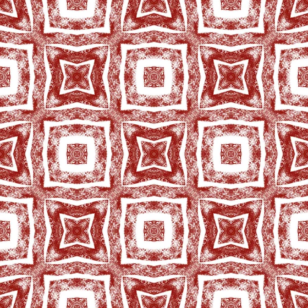 Modello Etnico Dipinto Mano Vino Rosso Simmetrico Caleidoscopio Sfondo Tessuto — Foto Stock