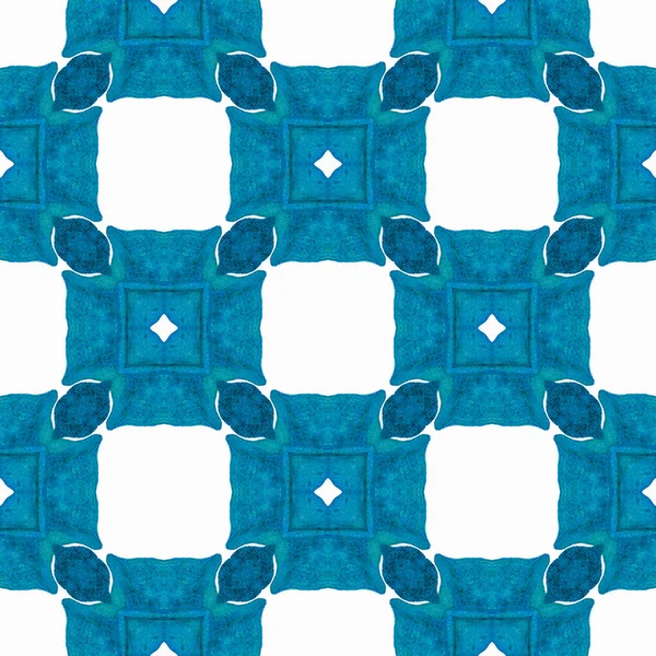 Aquarell Medaillon Nahtlose Bordüre Blaues Ungewöhnliches Boho Chic Sommerdesign Textilfertiger — Stockfoto